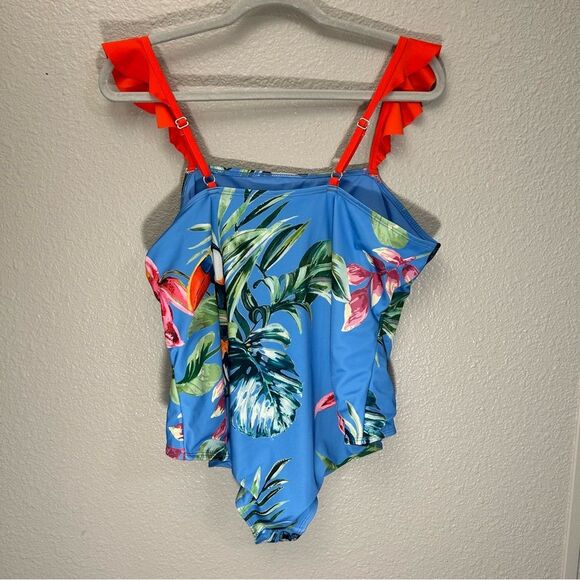 Outdoor Oasis Women's One Piece Swimsuit Size 1X Blue Tropical Toucan - Picture 11 of 14